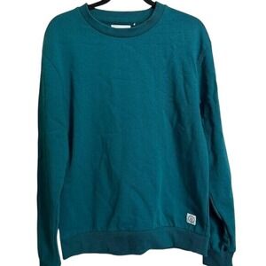 AMENDI Teal Blue 100% Organic Cotton Crewneck‎ Sweatshirt Mens Large Minimalist